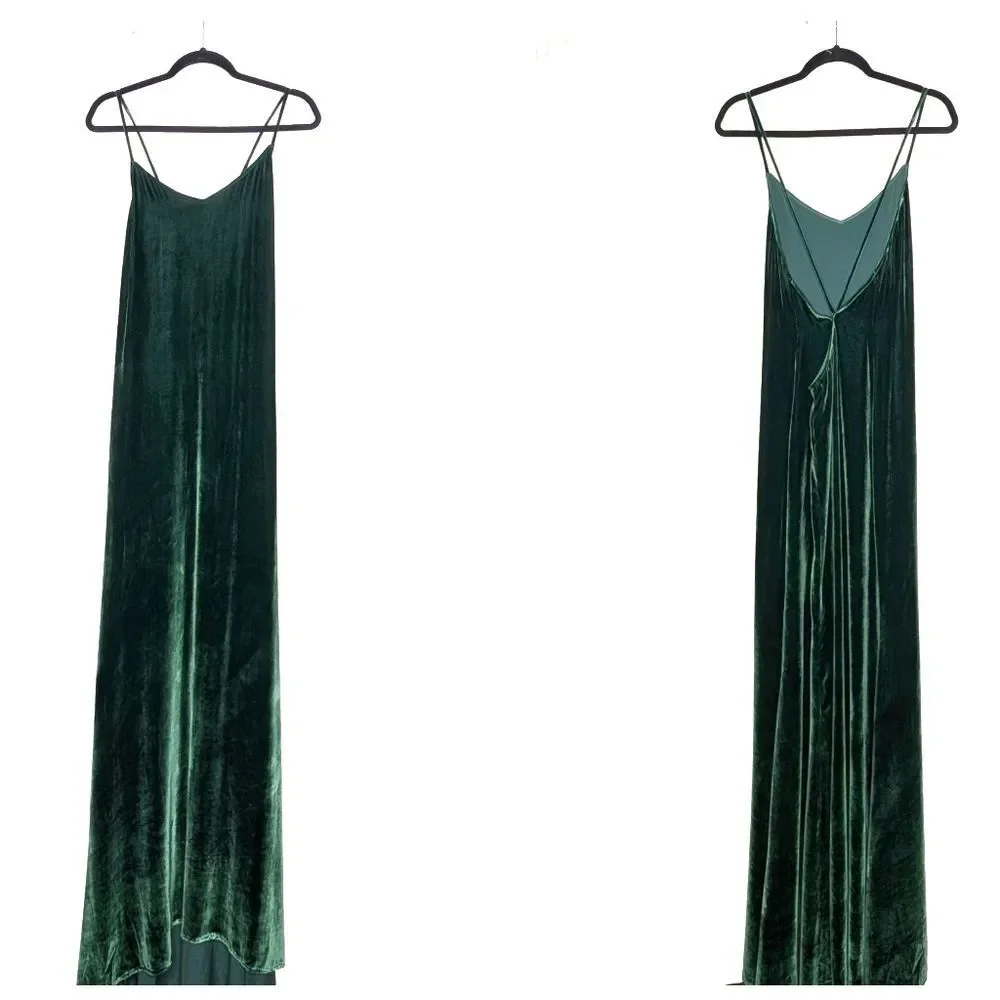 Reformation Rimini Velvet Dress Forest Dark Green Gown Maxi - Picture 4 of 10